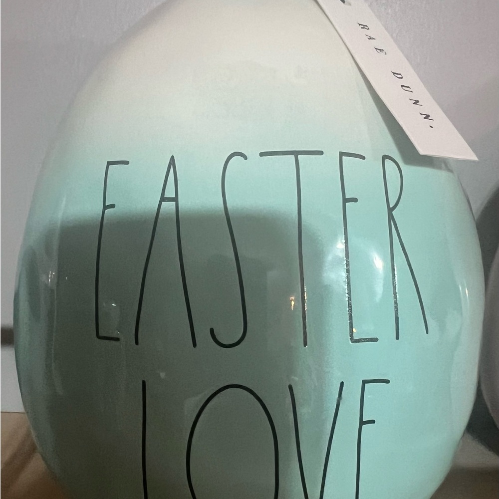Rae Dunn Mint-Toned Ceramic Easter Egg with Black Lettering